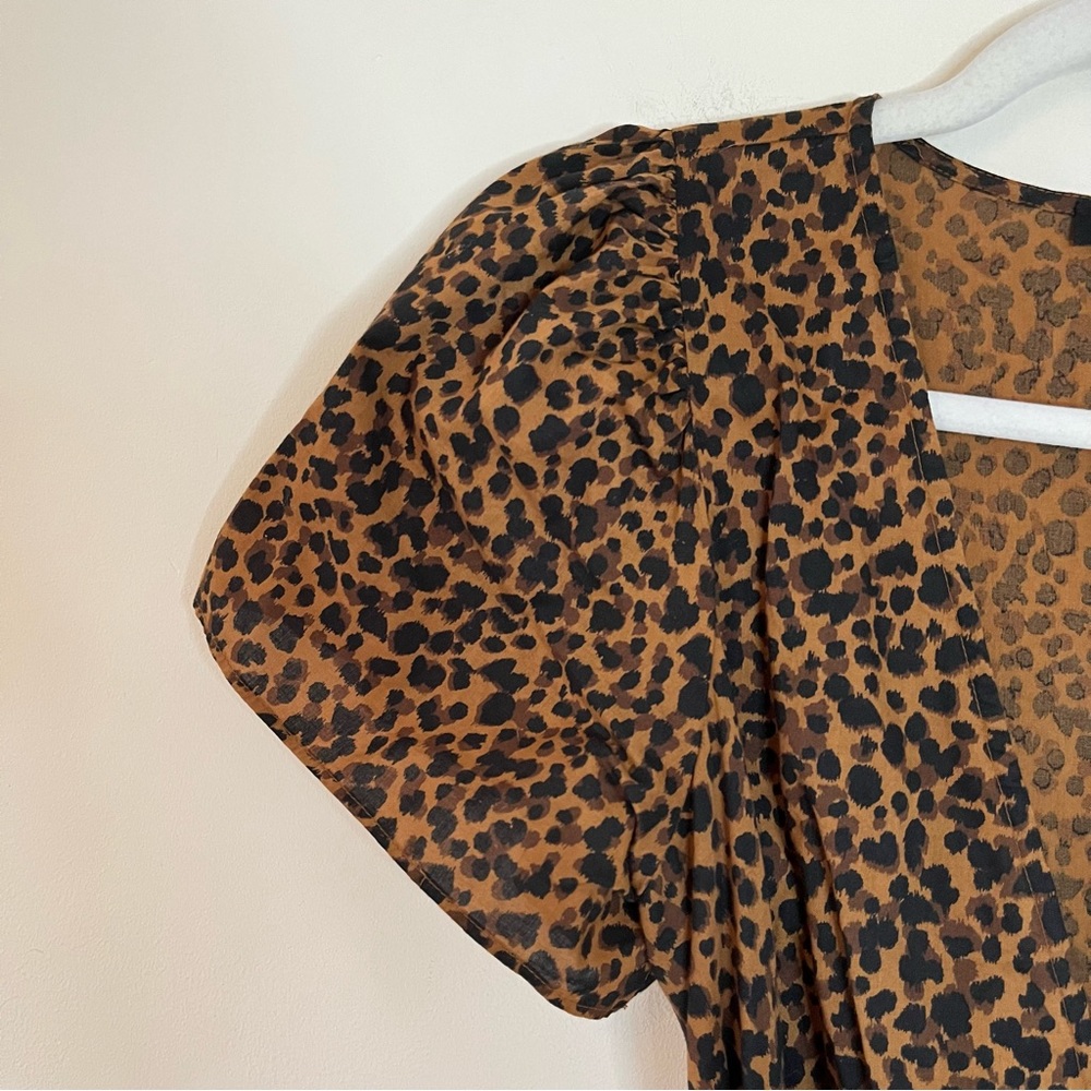 Madewell Flutter Sleeve Painted Leopard Print Mini Wrap Dress Brown Black - Picture 5 of 9